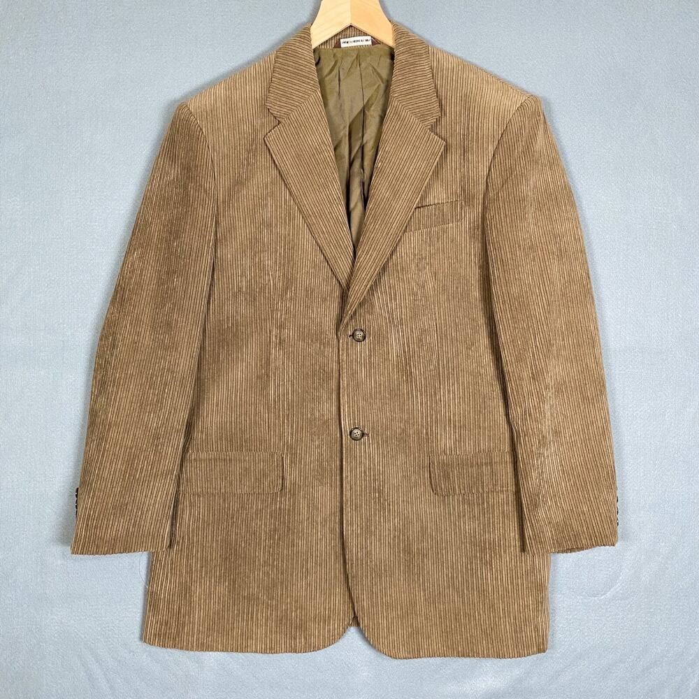 Vintage Perry Ellis Mens Corduroy Blazer XL 44R Brown‎ Preppy Academia Professor